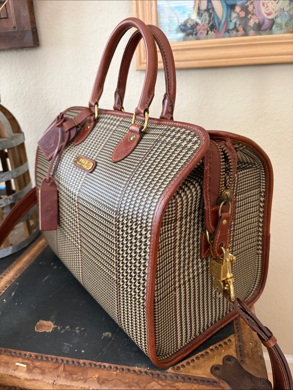 RARE Ralph Lauren Vintage πΏπππ & πΎππ¦ Houndstooth Boston Travel Doctors Lg Bag - Picture 12 of 16